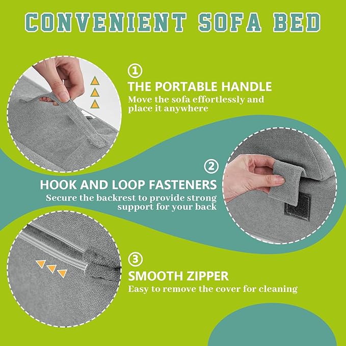 jela Foldable Sofa Bed Soft Foam Convertible Sleeper Chair Luxury Miss Fabric Fold Out Chair Bed Floor Couch with Back Support Floor Sofa for Living Room Bedroom (83"x33",Light Grey)-Ruum Studio Home