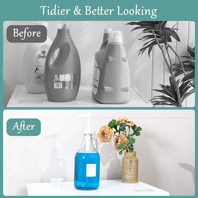 Glass Laundry Detergent Dispenser with Pump, 64OZ Liquid Laundry Soap Dispenser, Fabric Softener Dispenser Bottle for Laundry Room Organization and Storage, 2 Pack-Ruum Studio Home
