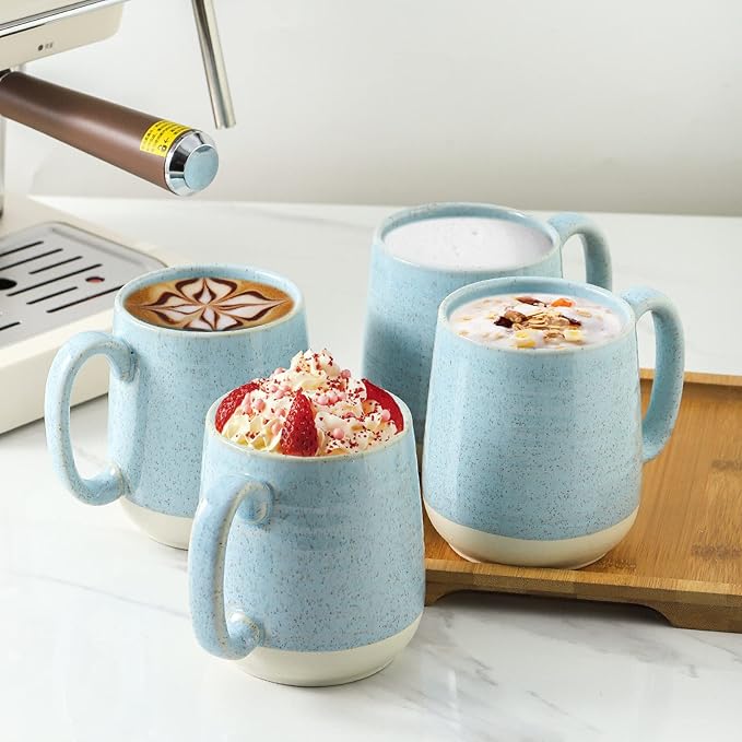 Hasense 15 Ounce Porcelain Coffee Mugs Set of 4 with Large Handle Perfect for Coffee, Tea, Milk, Chocolate and Latte, Unqiue Glaze Ceramic Coffee Cups Set for Man and Woman, Sky Blue-Ruum Studio Home