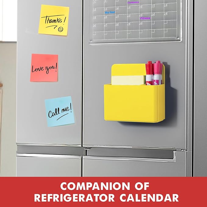 BEYGORM 2 Pack Plastics Magnetic Pen Holder for Refrigerator, Dry Erase Marker Holder for Whiteboard，Magnet School Locker Organizer Accessories, Pencil Cup, Pen Caddy, Classroom Organization(Yellow)-Ruum Studio Home