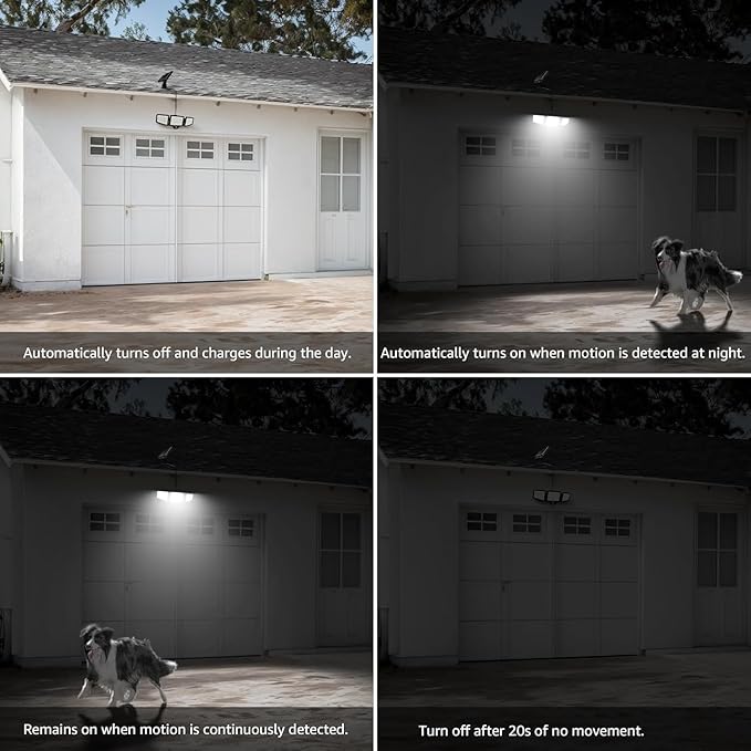 Lepro Solar Lights for Outside, WL5000 Motion Activated Security Lights, Separate Solar Panel, 3 Adjustable Head 270° Wide Lighting Angle, IP65 Waterproof Wall Lamp for Porch Yard Garage-Ruum Studio Home