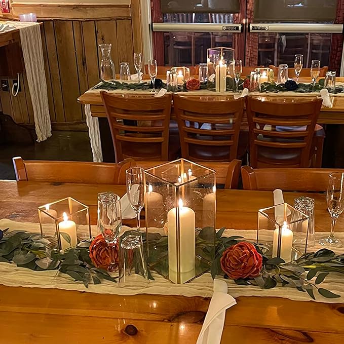 Hewory Glass Hurricane Candle Holder Set of 18, Gold Large Hurricane Centerpiece for Table, Tall Floor Square Pillar Candle Holders Lantern Set for Wedding, Anniversary, Party, Fireplace, Dining Room-Ruum Studio Home