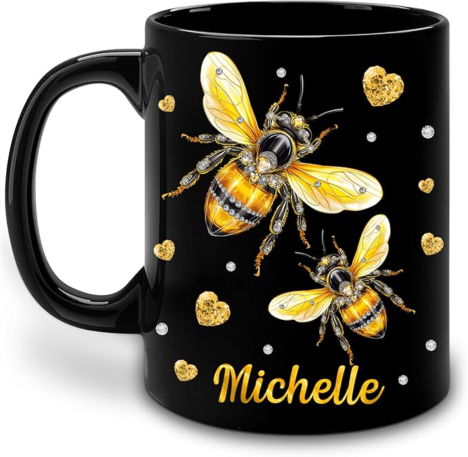 Hyturtle Personalized Jewelry Bee Mug - Bee Keeper Gifts For Women Lovers Teacher - Honey Gifts For Beekeeper Farmer On Birthday - Queen Honeycomb Decor - Custom Coffee Cup Ceramic Mug 11 Oz 15 Oz-Ruum Studio Home