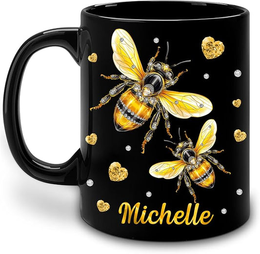 Hyturtle Personalized Jewelry Bee Mug - Bee Keeper Gifts For Women Lovers Teacher - Honey Gifts For Beekeeper Farmer On Birthday - Queen Honeycomb Decor - Custom Coffee Cup Ceramic Mug 11 Oz 15 Oz-Ruum Studio Home
