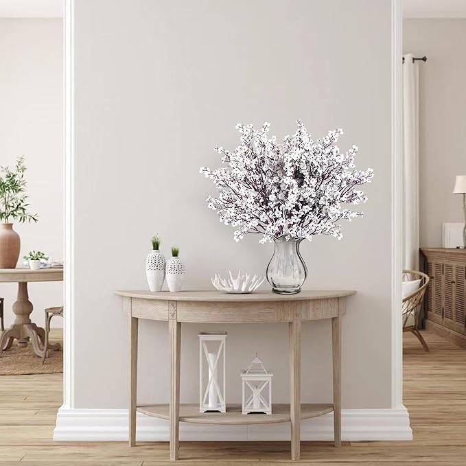 Sggvecsy 15 Pcs Babys Breath Artificial Flowers Gypsophila Bouquets Bulk Real Touch Fake Silk Flowers for Home Wedding DIY Floral Arrangement Kitchen Table Centerpiece Festival Decoration (White)-Ruum Studio Home