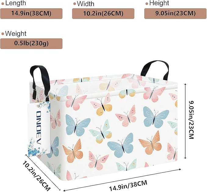 Rectangular Folding Laundry Basket,waterproof Canvas Basket,gift basket,Suitable for children's room,Office,Clothes,Toys Storage(Colorful butterfly)-Ruum Studio Home