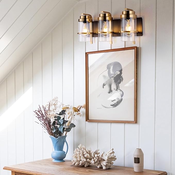 Black Gold Vanity Lights,3 Lights Bathroom Light Fixtures,Gold Finish Industrial Modern Wall Sconces 3 Lights,Bathroom Wall Lights(Bulbs not Included)-Ruum Studio Home