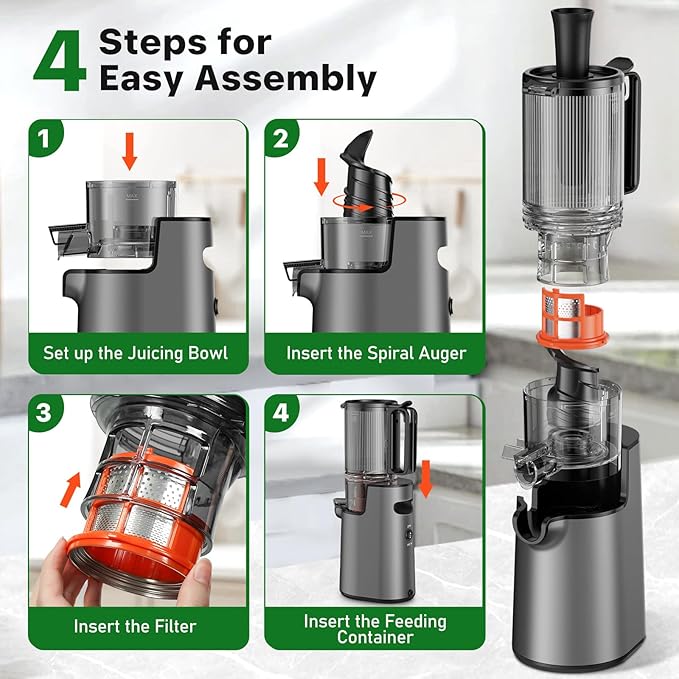 Cold Press Juicer, Juicer Machines with 5.4" Wide Feed Chute for Juice Extractor, Professional Slow Masticating Juicer for Whole Vegetables & Fruits with High Juice Yield, Easy to Clean (Black)-Ruum Studio Home