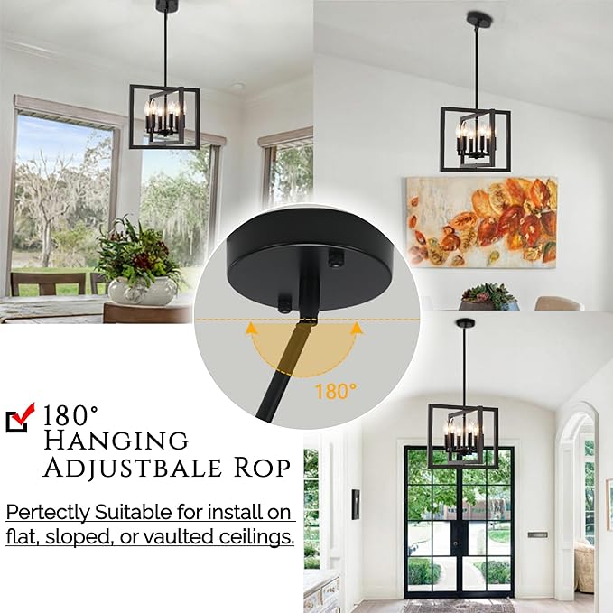 ANKYLHUA Small Black Chandelier,6-Lights Ceiling Light Fixture E12,Adjustable Hight Pendant Lights Kitchen Island,Chandeliers for Dining Room Bedroom,Entryway,Foyer-Ruum Studio Home