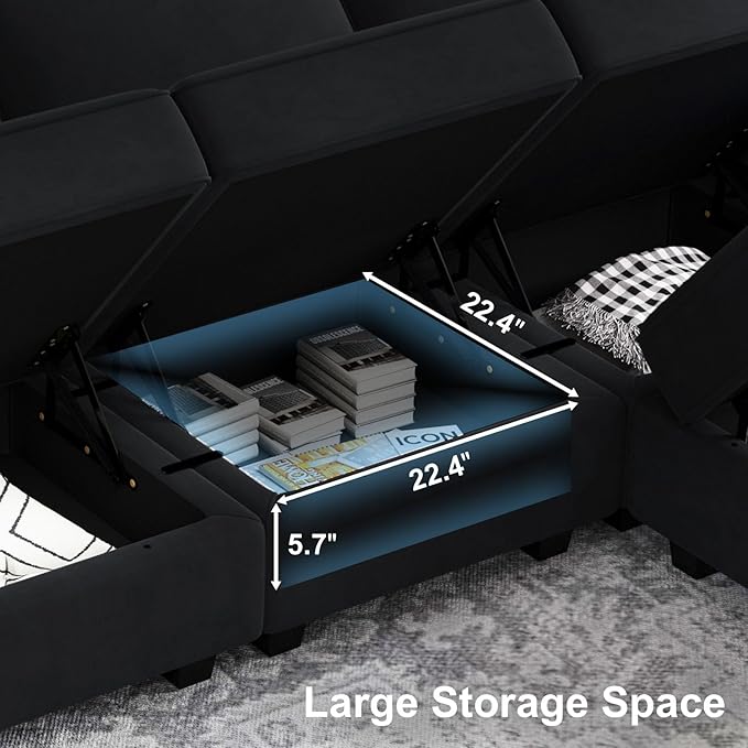 Belffin Modular Sectional Arm Accent Chair with Storage Seat Velvet Armchair Single Sofa Club Chair Black-Ruum Studio Home