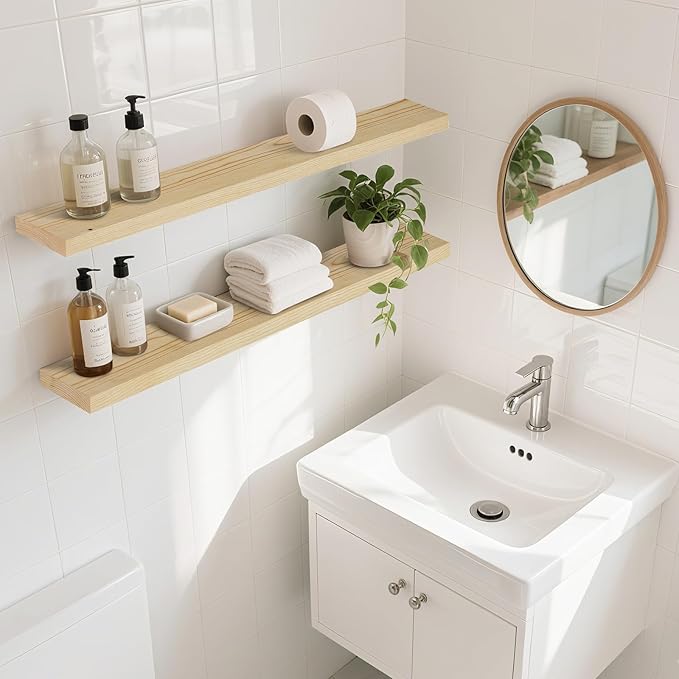 Floating Wall Shelves 2-Pack - 36-Inch Rustic Wooden Shelves for Storage and Décor, Easy Installation for Living Room, Bedroom, and Kitchen-Ruum Studio Home