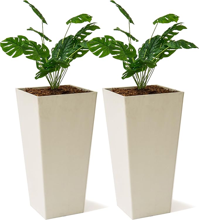 XBrand Modern 28-Inch Square Planter, Modern Tapered Planter Perfect for Indoor & Outdoor, Patio Décor, Set of 2-Ruum Studio Home