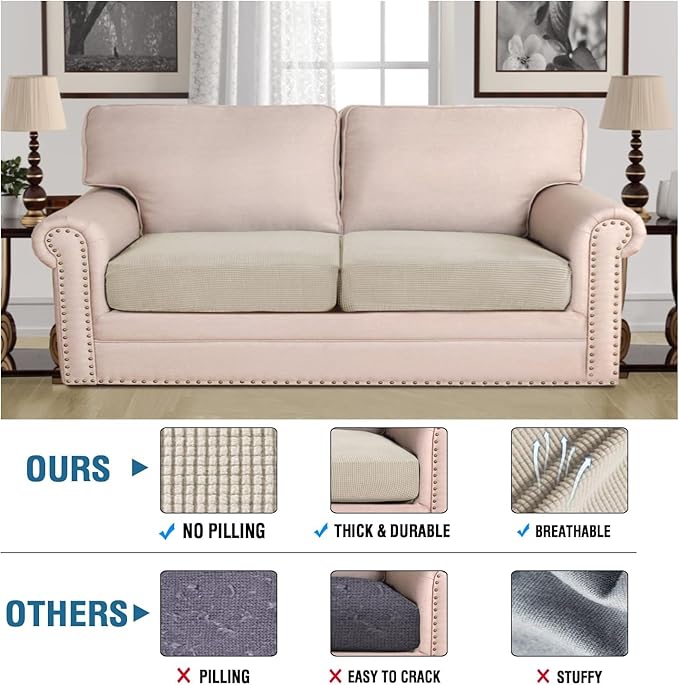 H.VERSAILTEX Super Stretch Individual Seat, Sofa Covers Couch , cushion covers Slipcover Sets Thick Jacquard Textured Twill Fabric (2 Piece Large Sofa cushion covers, Island Fossi)-Ruum Studio Home