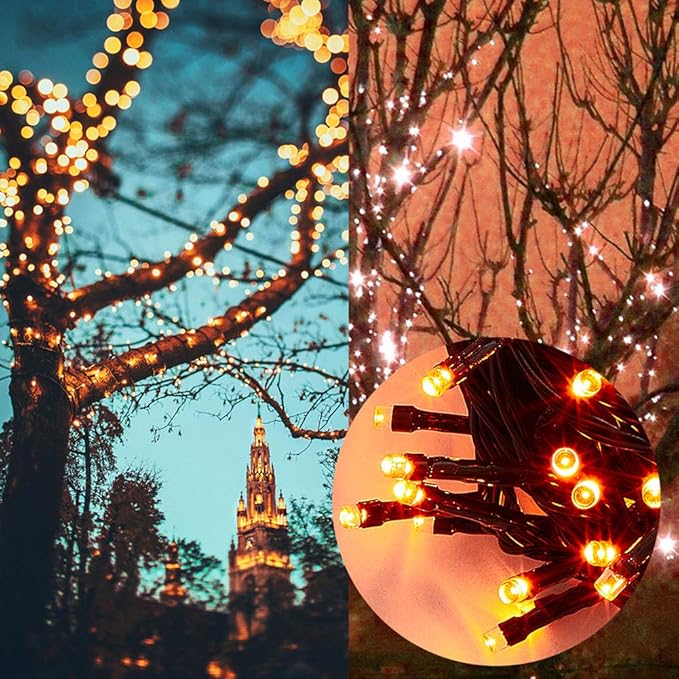 HOME LIGHTING 66FT 200 LED Halloween String Lights, Plug in Green Wire String Light, 8 Lighting Modes Waterproof Fairy Mini Lights for Indoor Outdoor Christmas Wedding Party Decorations (Orange)-Ruum Studio Home