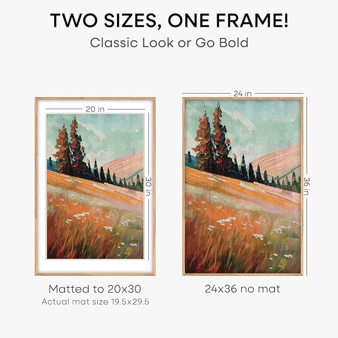Homeforia 24x36 Poster Frame Wood, High End Natural Oak 24 x 36 Large Picture Frame with Mat 20 by 30, 24x36 Light Wooden Frames Matted to 20x30 Photo, 36x24 Frames, Tempered Glass, Wall Kit, Set of 1-Ruum Studio Home