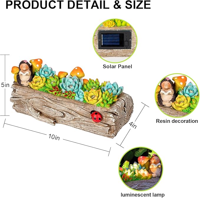 Garden Solar Figurine Light - Stump Succulent Solar Light Outdoor, Solar Powered Lighting Outside Decorations Yard Art Lawn Ornaments for Porch Patio Balcony - Succulent Gifts for Women Mom-Ruum Studio Home