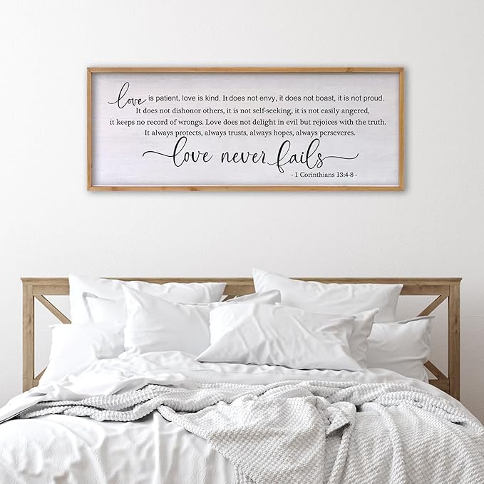 Love is Patient Love is Kind Wall Art 24×10 Inch Bible Verse 1 Corinthians 13 Christian Hanging Wood Framed Decor Sign (Wood)-Ruum Studio Home