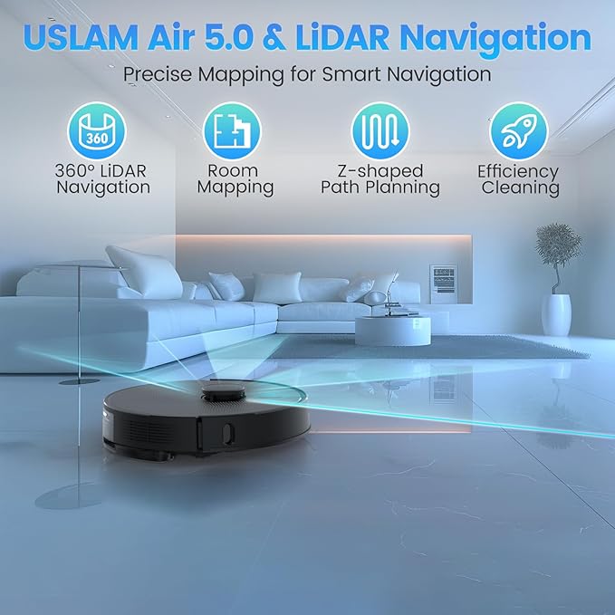 Robot Vacuum and Mop Combo, Self-Emptying, 60-Day Capacity, Schedule, 180mins Runtime, Home Mapping, Wi-Fi/App/Alexa/Remote, Robotic Vacuum Cleaner for Pet, Hard Floors, Carpet-Ruum Studio Home