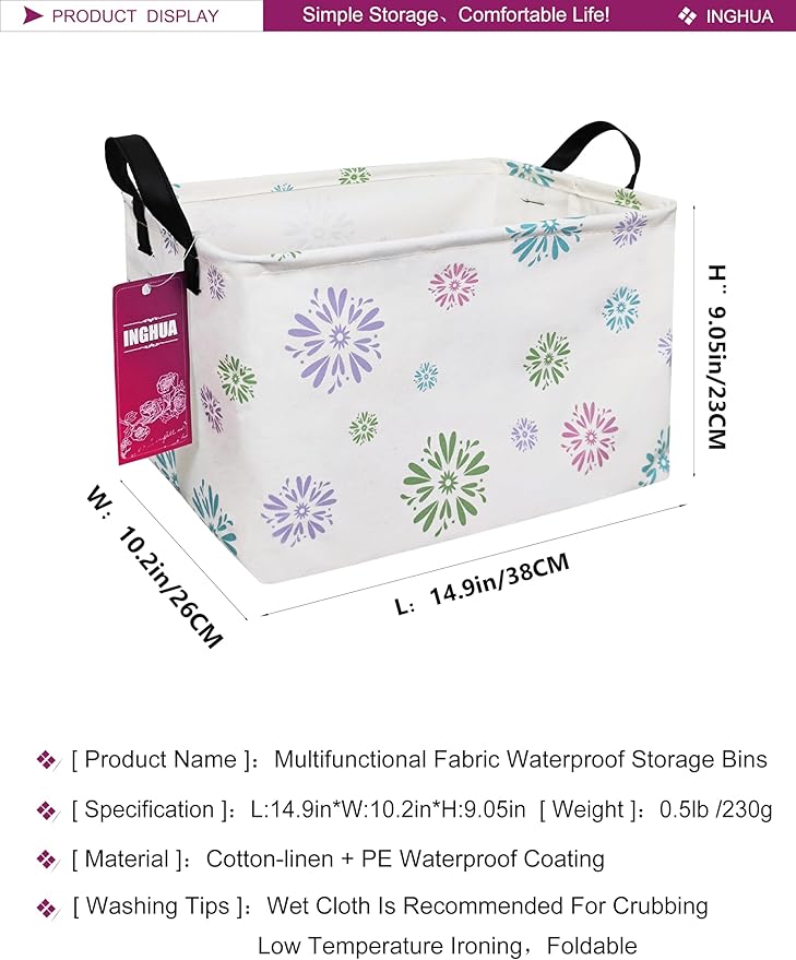 Rectangular Storage Basket Fabric Organizer Bin for Toys,Books,Clothes,Gifts,Pets-Perfect for Home,Office,Nursery,Dorm,Shelf(Rec-Colorful fireworks)-Ruum Studio Home