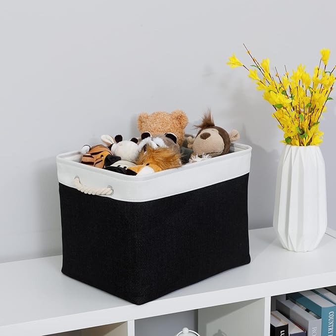Bidtakay Black Storage Bins Storage Baskets for Shelves Decorative Basket Set of 2 Fabric Cloth Bins for Organizing 16x11.8x11.8 in Large Tall Baskets with Soft Handles for Home Office Living Room-Ruum Studio Home