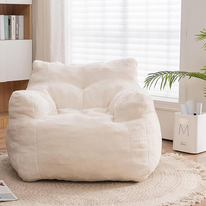 Recaceik Bean Bag Chairs, Tufted Soft Stuffed with Filler, Fluffy and Lazy Sofa, Imperial Lounger Giant Chair for Bedroom, Living Room, White-Ruum Studio Home