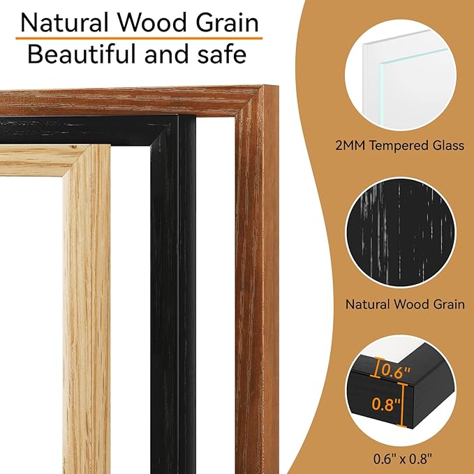 IBUYKE 11 x14 Picture Frame,Solid Oak Wood 11x14 Photo Frame with Mat to 8x10,11x14 Picture Frames With Tempered Glass,Wall Mount Display,Home Decor,Black Oak 14 x 11 Frame,UWPF1114B-Ruum Studio Home