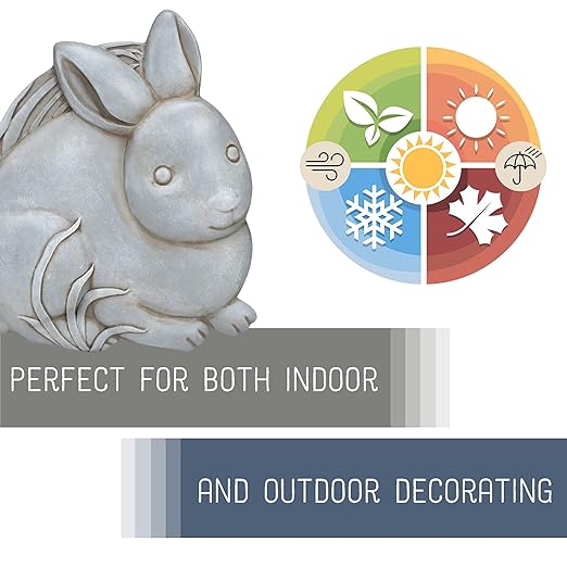 NAT & Jules Animal Character Shaped Dimensional Indoor Outdoor 11 inch Cast Resin Decorative Garden Stepping Stone, Patio, Walkway Sculpture Yard Art, Stone Grey Bunny-Ruum Studio Home