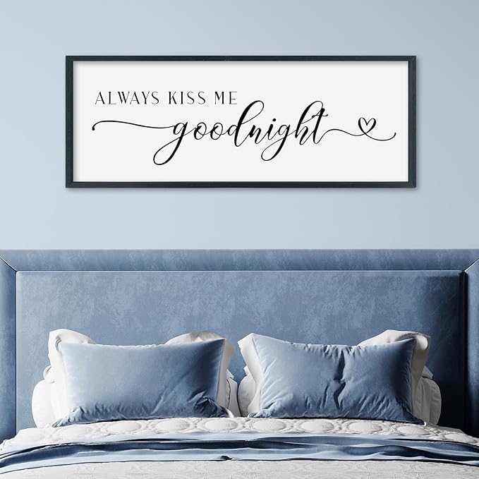SRSZHIYUE Always Kiss Me Goodnight Sign Wall Decor Art for Master Bedroom Above Bed 40"×15" Large Wood Framed Wall Hanging (Black)-Ruum Studio Home