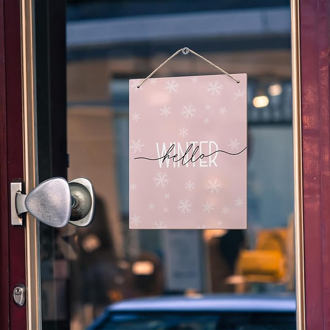 Pink Winter Snowflakes Wooden Sign, 10x8 inches, Rustic Wall Decor-Ruum Studio Home