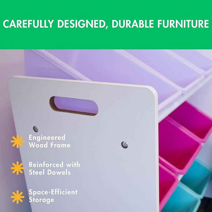 Humble Crew 9-Bin Toy Organizer – Forever Natural White/Pink/Purple/Aqua Plastic Bins, 3-Tier Storage Solution for Kids' Playrooms and Nurseries-Ruum Studio Home