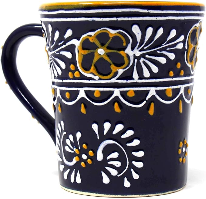 Encantada Handmade Hand-Painted Authentic Mexican Pottery Mugs (2-Pack, Blue Helecho)-Ruum Studio Home