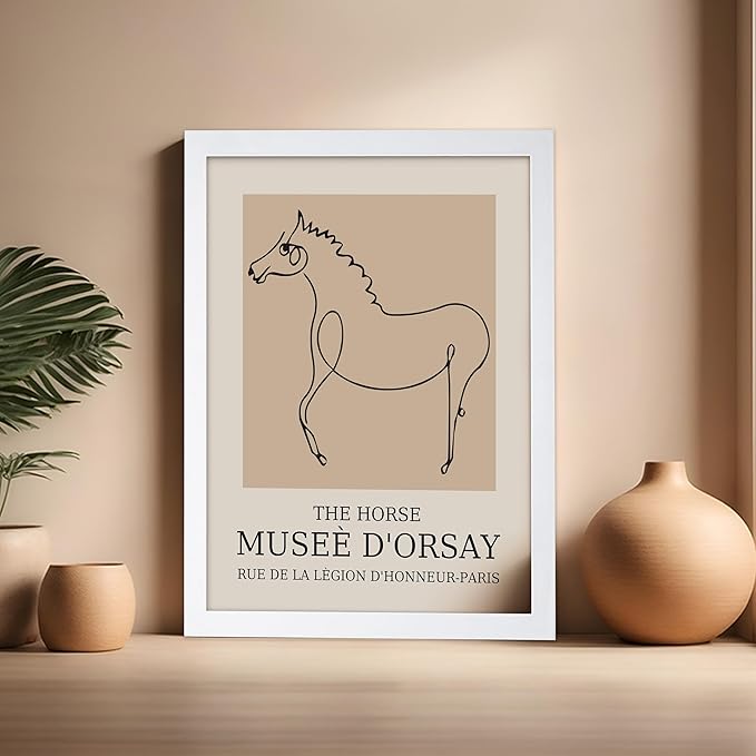 Poster Master Vintage Poster - Retro Minimalist Print - Gift for Artist, Friend - Horse, Line Drawing, Sketch, Abstract - Wall Decor for Living Room, Bedroom, 16x20 White Framed-Ruum Studio Home