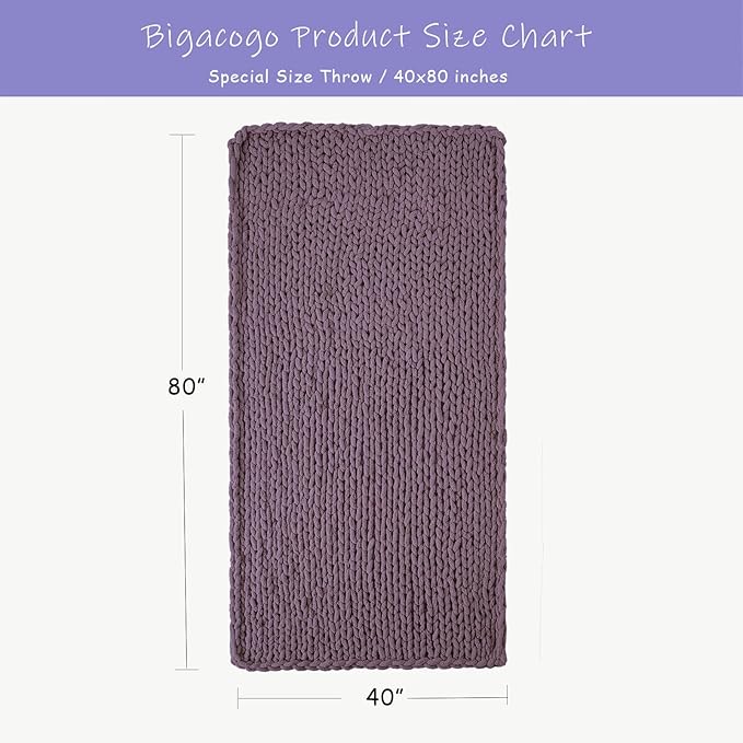 Bigacogo Chunky Knit Throw Blanket for Couch, 40x80 inches, 100% Hand Knitted with Thick Jumbo Chenille Yarn, Cozy Soft Large Rope Knot Cable Crochet Blankets for Sofa Bed Living Room, Winter Grape-Ruum Studio Home