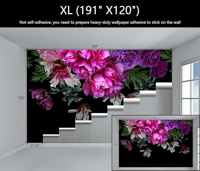 WFBHUA-Purple Peony Floral Wallpaper Tropical Botanical Leaf Rose Flower Wall Mural for Bedroom(Not Peel and Stick)-Ruum Studio Home