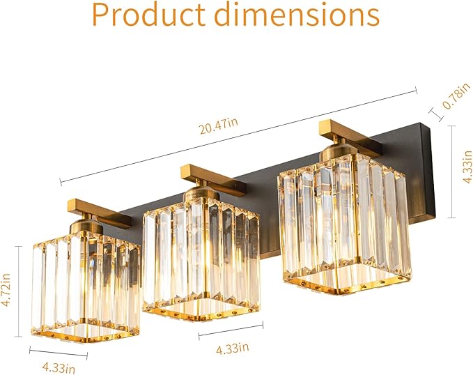 Modern Bathroom Vanity Light 3-Lights Black Gold Crystal Bathroom Wall Light Vanity Light Fixtures，20.47-inch Modern Minimalist Design-Ruum Studio Home