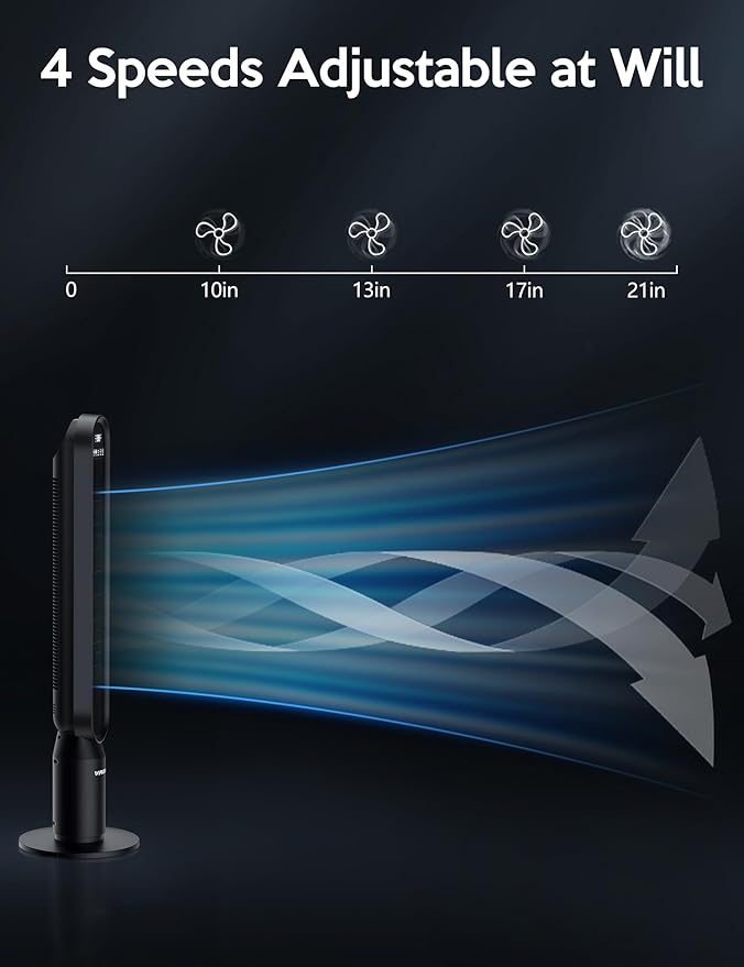 VAGKRI 42 Inch Tower Fan for Bedroom, Bladeless Quiet Floor Fan with 135° Vertical 90° Oscillation Fans for Indoors use, 4 Speeds, 4 Modes, 15H Timers Standing Fans with Remote Black-Ruum Studio Home