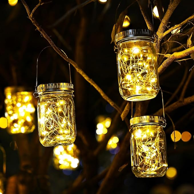 Cooo 6 Pack Solar Lanterns Outdoor Waterproof Upgraded Crystal Glass Solar Mason Jar Lights 30 LED 215% Larger SolarPanel, Anti-Rust Lid Hanging Outdoor Lanterns for Patio Garden Porch-Ruum Studio Home