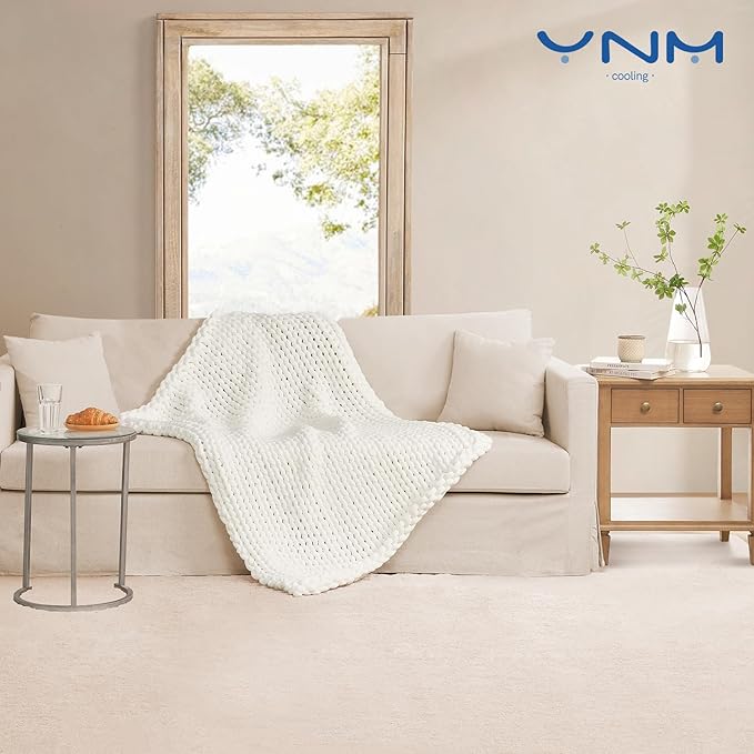 YnM Cooling Chunky Throw Blanket, Medium-Weight, Hand Knitted, Skin Friendly, Ventilated and Breathable, Machine Washable, Home Décor Piece for Couch, Sofa and Bed (White, 50x70 Inch)-Ruum Studio Home