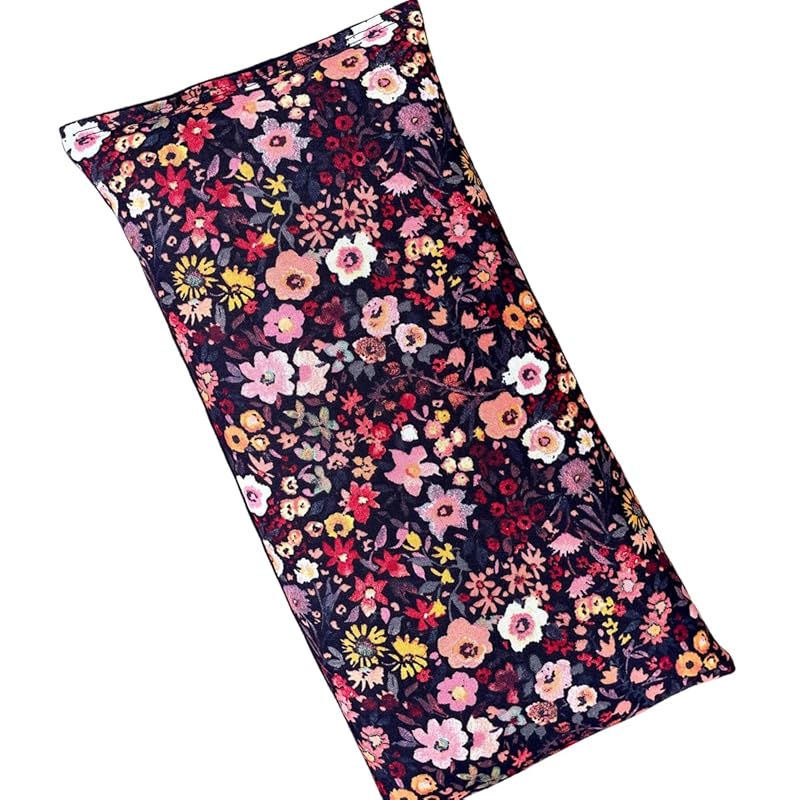 Large Microwave Heating Pad with Flax Seed, Scented or Unscented, Good For Back Pain or Cramps, Moist Heat Therapy or Ice Pack, Microwavable Bean Bag, 6" x 12" (Black Floral, No Added Herbs)-Ruum Studio Home