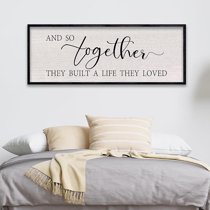 LuZhiQiang And So Together They Built A Life They Loved Sign Wall Decor 40"x15" Large Wood Framed Above Over Bed For Master Bedroom Hanging Wall Art (Black)-Ruum Studio Home