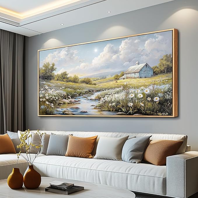 PHAOHUAXM Large Canvas Wall Art For Living Room Wall Decor For Bedroom Flower Watercolour Office Decoration Countryside Scenery Wall Picture Printing Art Painting Home Decor 30x60 In Wood Framed-Ruum Studio Home