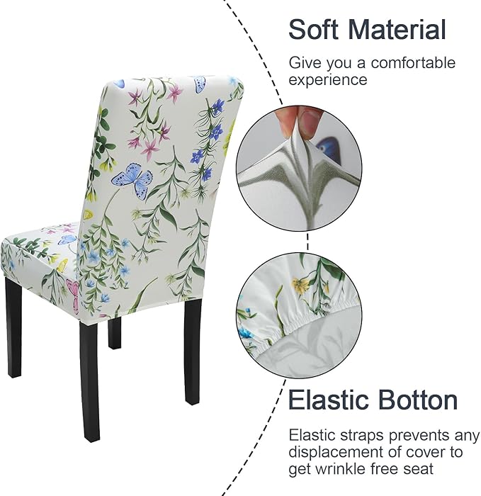 JQinHome Pattern Chair Covers for Dining Room Set of 6, High Stretch Removable Washable Parsons Chair Slipcover for Home Party Hotel Wedding Ceremony (Flowering Butterflies,6PCS)-Ruum Studio Home