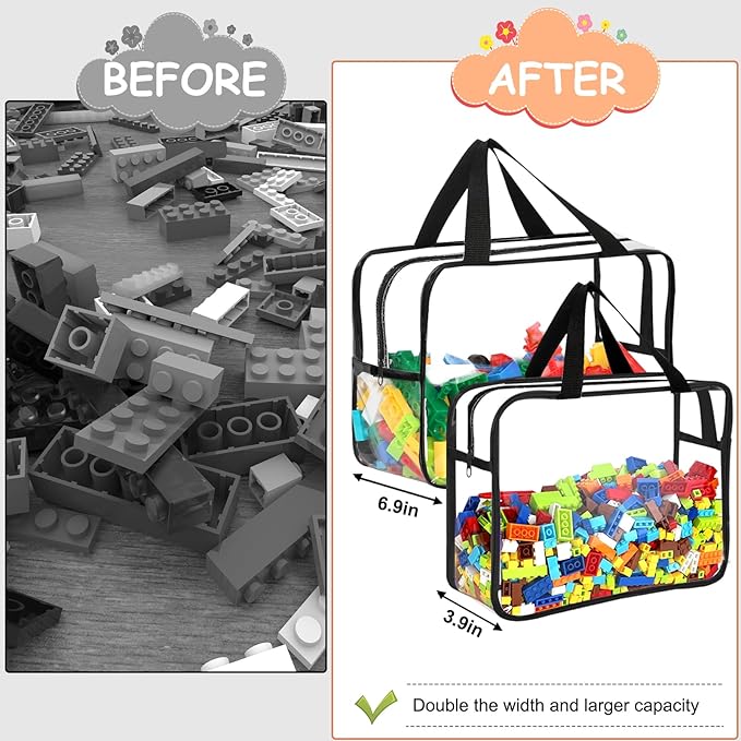6 Packs Large Toy Storage Bags with Labels, Reusable Clear PVC Board Game Storage, Travel Waterproof Organizer Bags with Zipper for Building Blocks, Puzzle, Kids Books(3 large & 3 Extra Large)-Ruum Studio Home