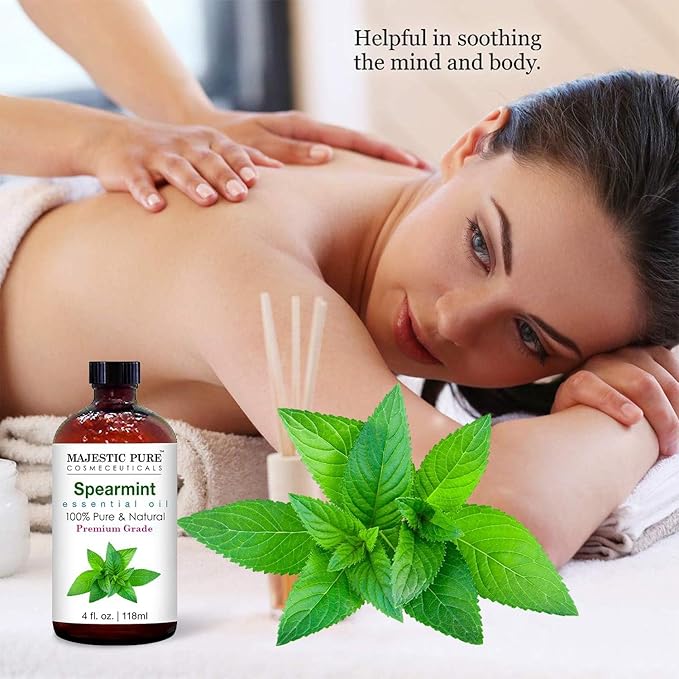 Majestic Pure Spearmint Essential Oil with Glass Dropper - Huge 4 Fl Oz - 100% Pure and Natural Spearmint Oil - Premium Grade Essential Oils for Diffuser, Aromatherapy, Soap and Candle Making-Ruum Studio Home