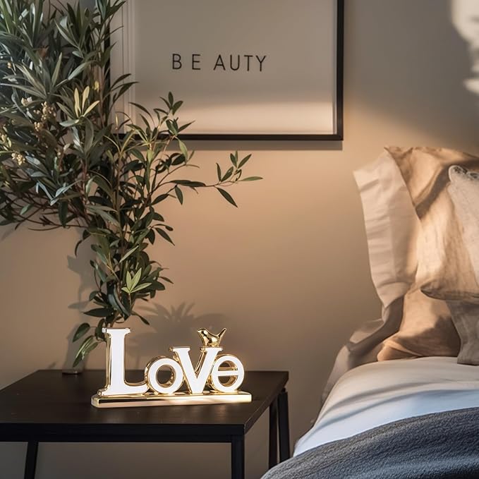Love Sign Decoration - White & Gold Modern Bird Sculpture Statue, Personalized Love Decor for Living Room, Bedroom, Desktop-Ruum Studio Home