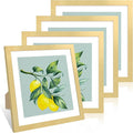 12x12 Picture Frame Set of 4, 12 x 12 Wood Photo Frames with Mat for 10x10 or 30x30cm Diamond Painting Art, Wooden Frame with Real Glass Cover for Wall and Tabletop Display,Gold-Ruum Studio Home