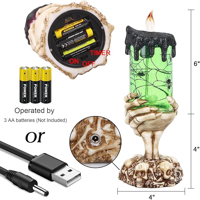 Eldnacele Halloween Snow Globe Candles Lighted Lamp USB Powered Battery Operated Spooky Spinning Water Glittering Tornado Flameless Candles Skeleton Hand Holder Halloween Centerpiece Decor(Spider)-Ruum Studio Home