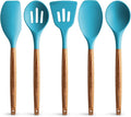 Zulay Kitchen Non-Stick Cooking Utensils Set with Authentic Acacia Wood Handles – 5-Piece Durable & Stylish Silicone Kitchen Utensils Set – Heat Resistant to 464°F – Blue-Ruum Studio Home