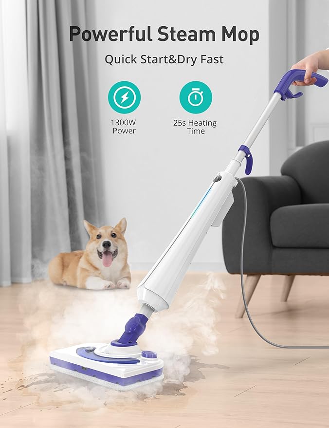 Professional Steam Mop Cleaner, 1300W Floor Steamer with Detergent Chamber, 25S Heat Up, Lightweight Steamer for Cleaning with 2 Washable Pads, Safe for Tiles, Upholstery, Carpet, Hardwood-Ruum Studio Home