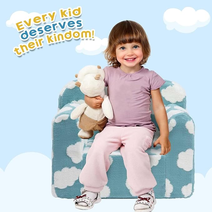 ALIMORDEN Kids Ultra-Soft Snuggle Foam Filled Chair, Toddler Cuddly Reading Couch, Blue-Ruum Studio Home